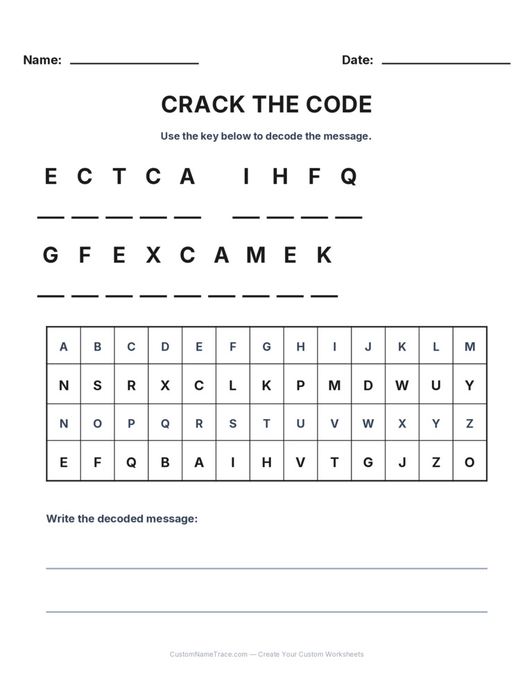 Grade 3 Cryptogram logic worksheet 21 for kids