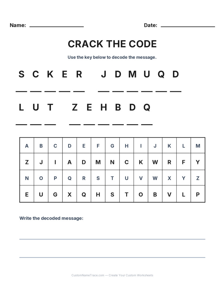 Grade 3 Cryptogram logic worksheet 22 for kids