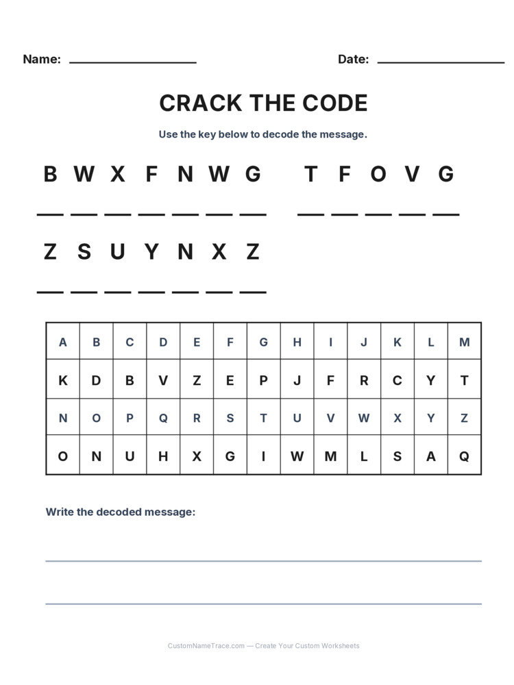 Grade 3 Cryptogram logic worksheet 23 for kids