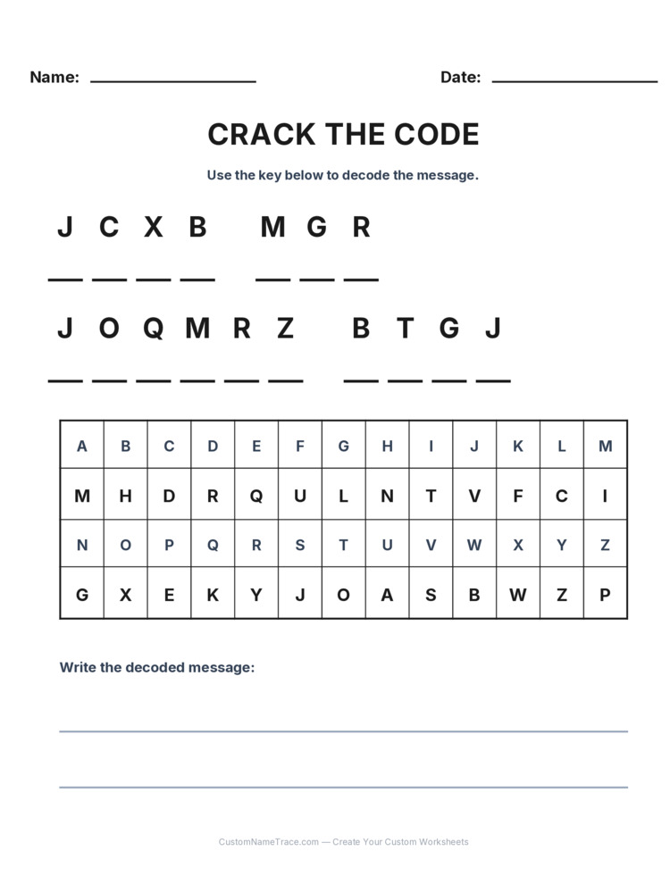 Grade 3 Cryptogram logic worksheet 24 for kids