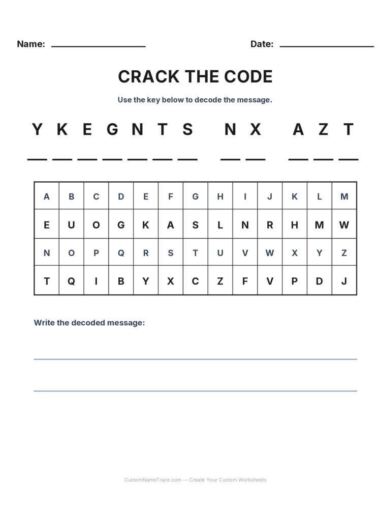 Grade 3 Cryptogram logic worksheet 25 for kids