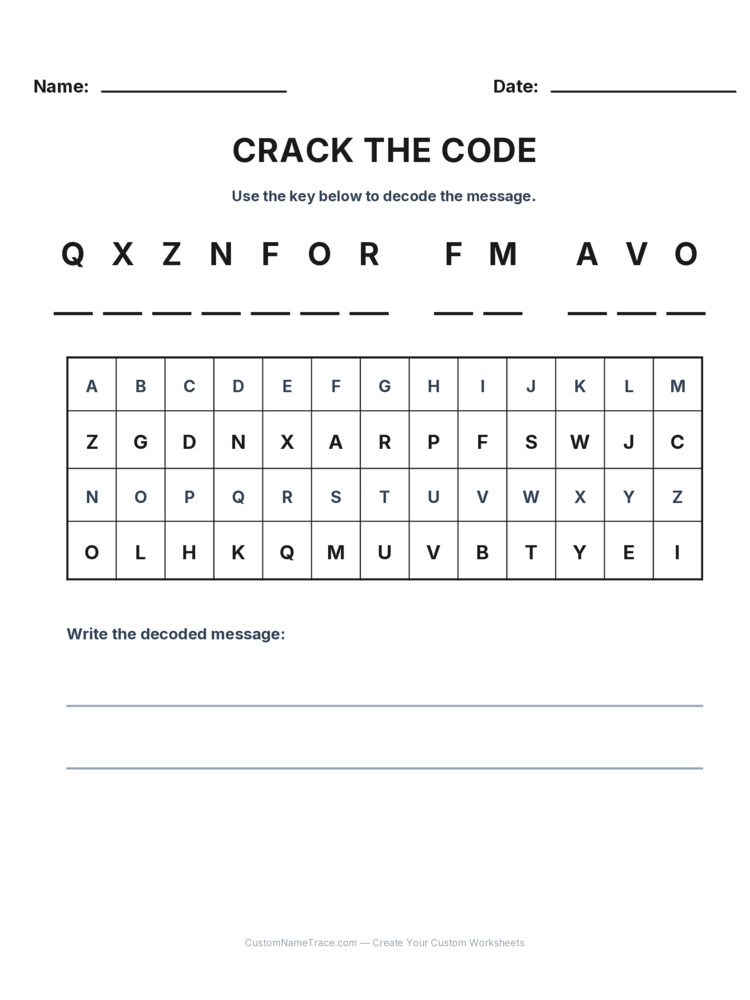 Grade 3 Cryptogram logic worksheet 27 for kids