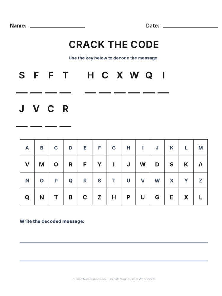 Grade 3 Cryptogram logic worksheet 28 for kids