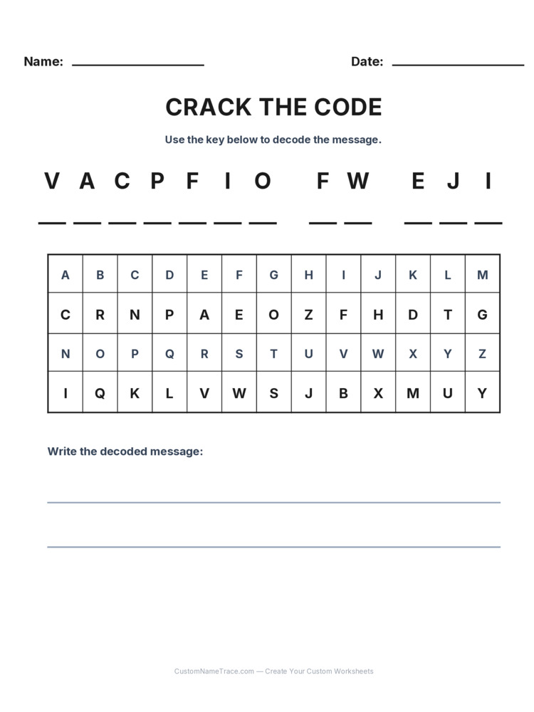Grade 3 Cryptogram logic worksheet 29 for kids