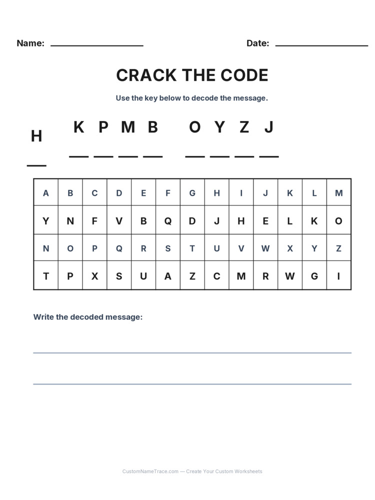 Grade 3 Cryptogram logic worksheet 3 for kids