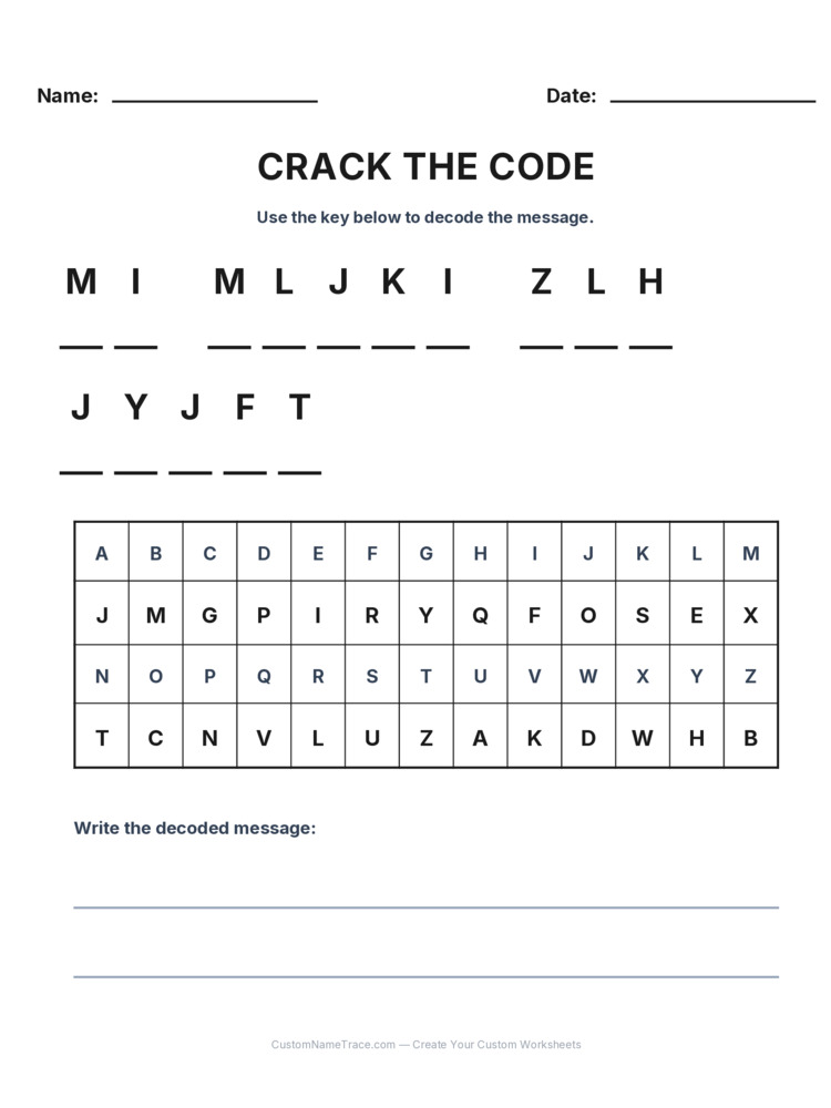 Grade 3 Cryptogram logic worksheet 30 for kids