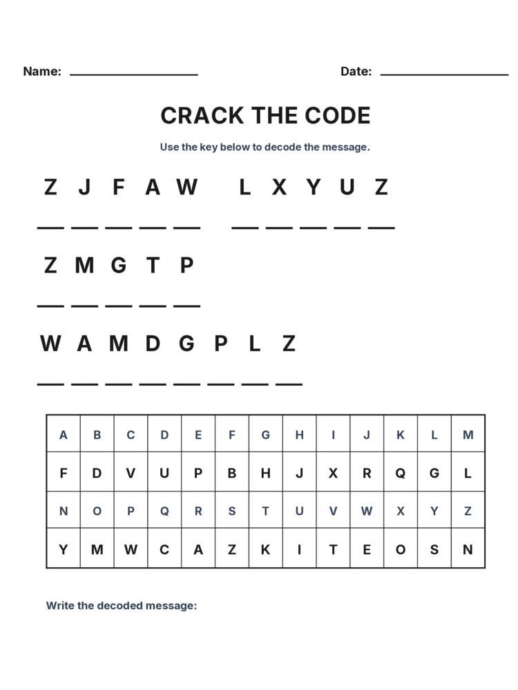 Grade 3 Cryptogram logic worksheet 4 for kids