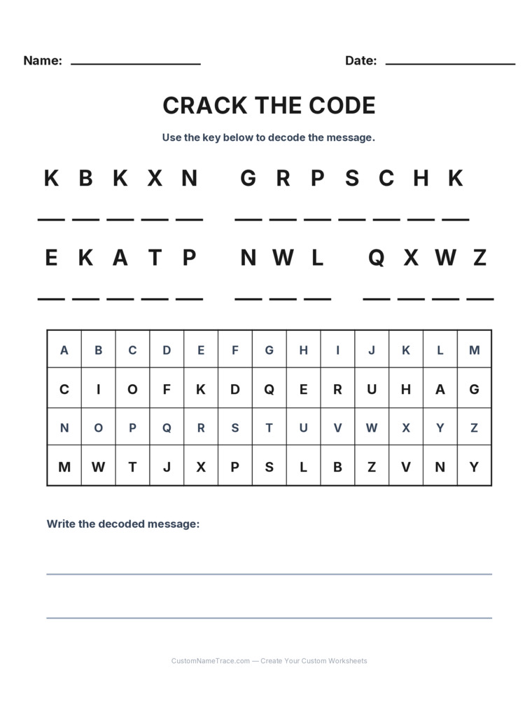 Grade 3 Cryptogram logic worksheet 5 for kids