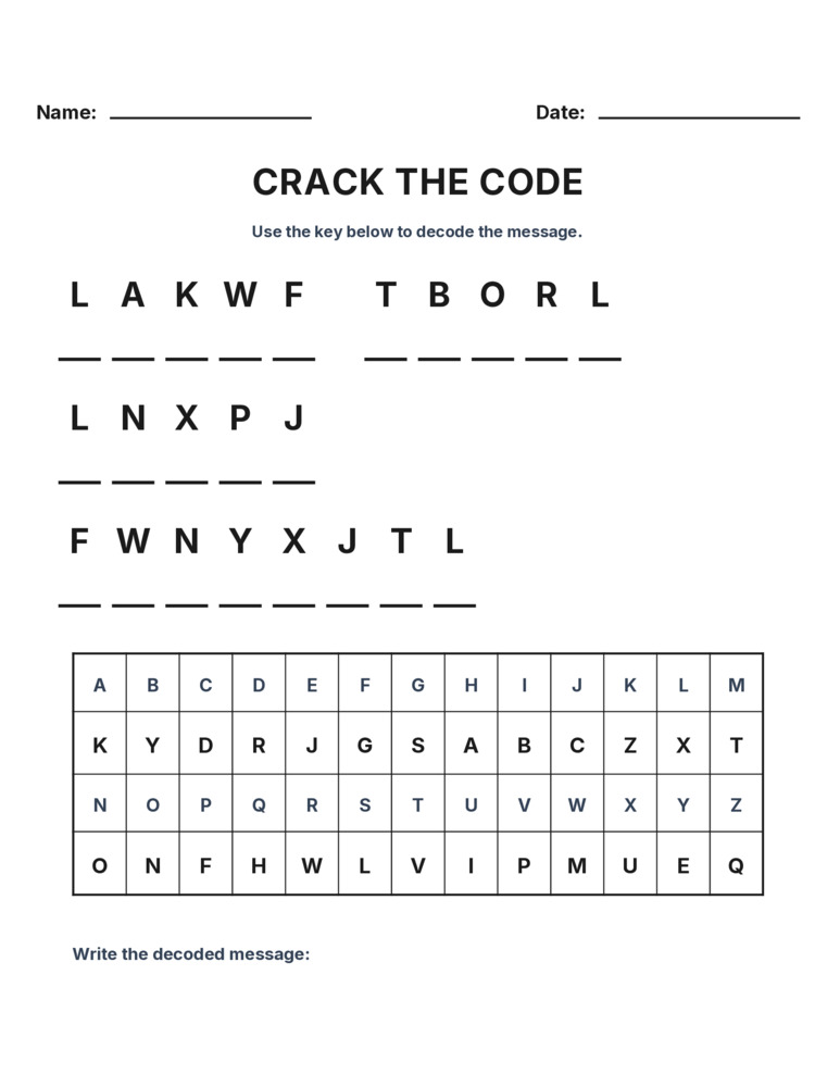 Grade 3 Cryptogram logic worksheet 6 for kids