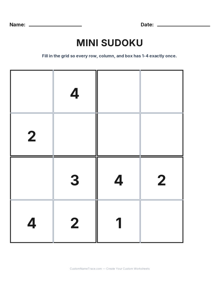 Grade 3 Mini Sudoku logic worksheet 14 for kids