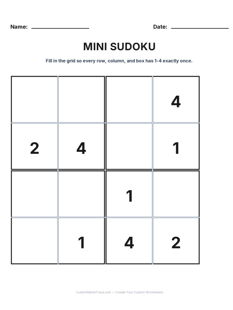 Grade 3 Mini Sudoku logic worksheet 19 for kids