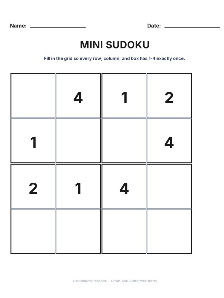 Grade 3 Mini Sudoku logic worksheet 21 for kids