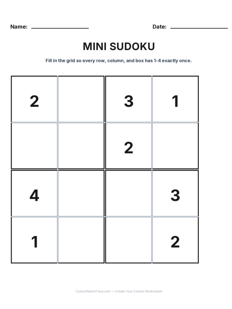 Grade 3 Mini Sudoku logic worksheet 23 for kids