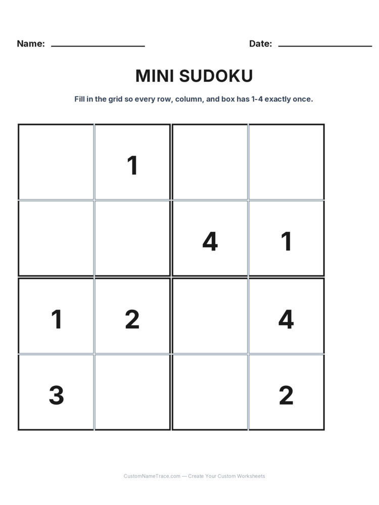 Grade 3 Mini Sudoku logic worksheet 26 for kids