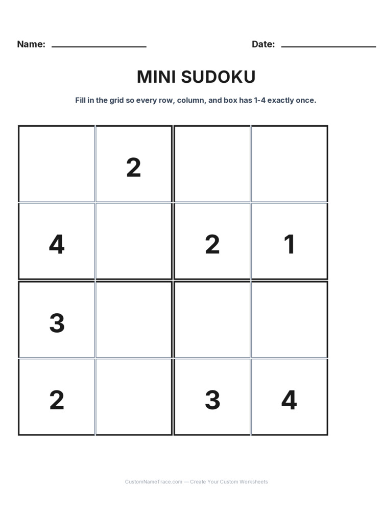 Grade 3 Mini Sudoku logic worksheet 8 for kids