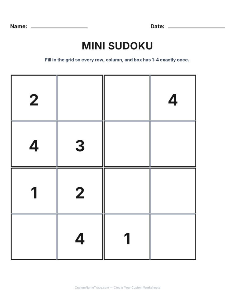 Grade 3 Mini Sudoku logic worksheet 9 for kids