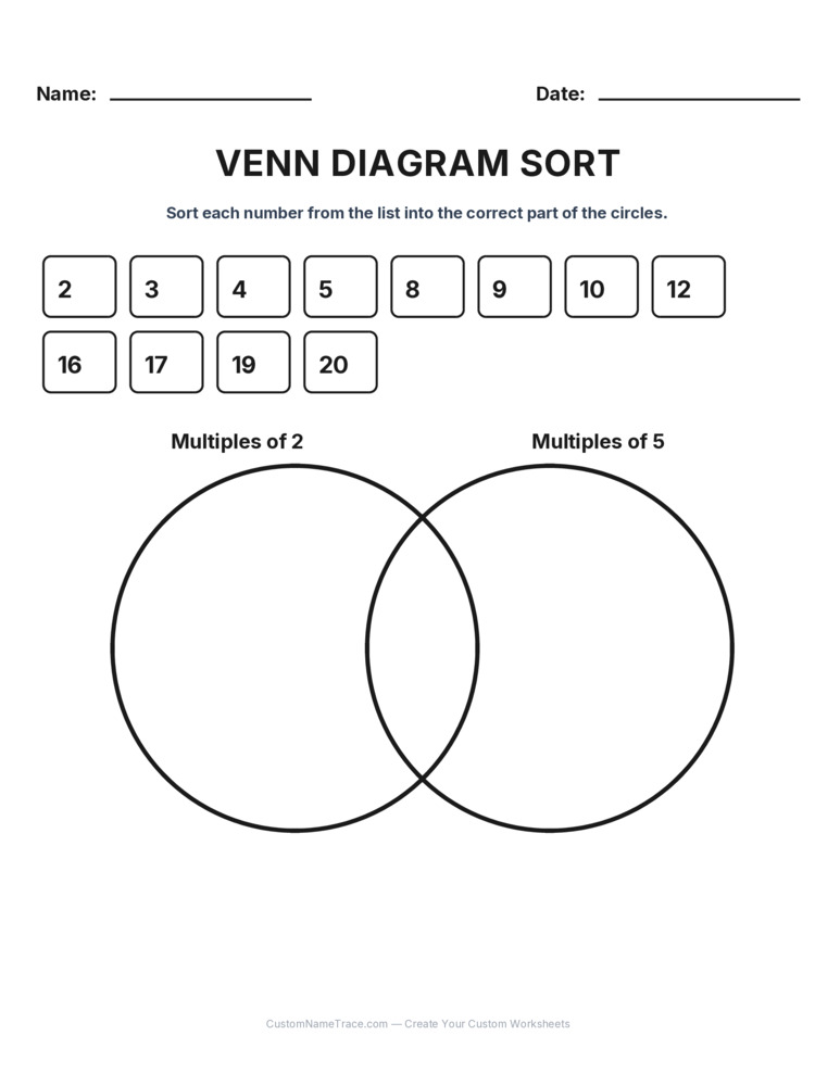 Grade 3 Venn Diagram logic worksheet 15 for kids