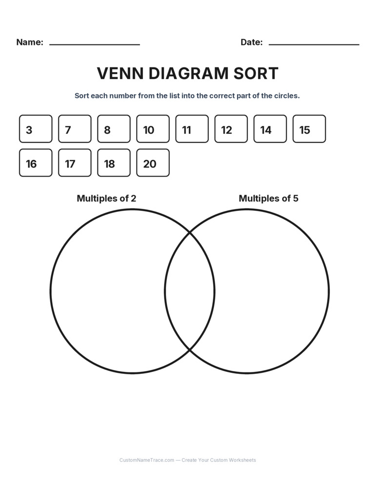 Grade 3 Venn Diagram logic worksheet 28 for kids