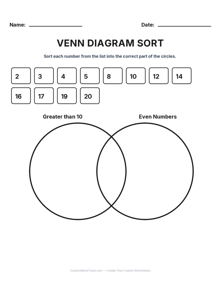 Grade 3 Venn Diagram logic worksheet 30 for kids