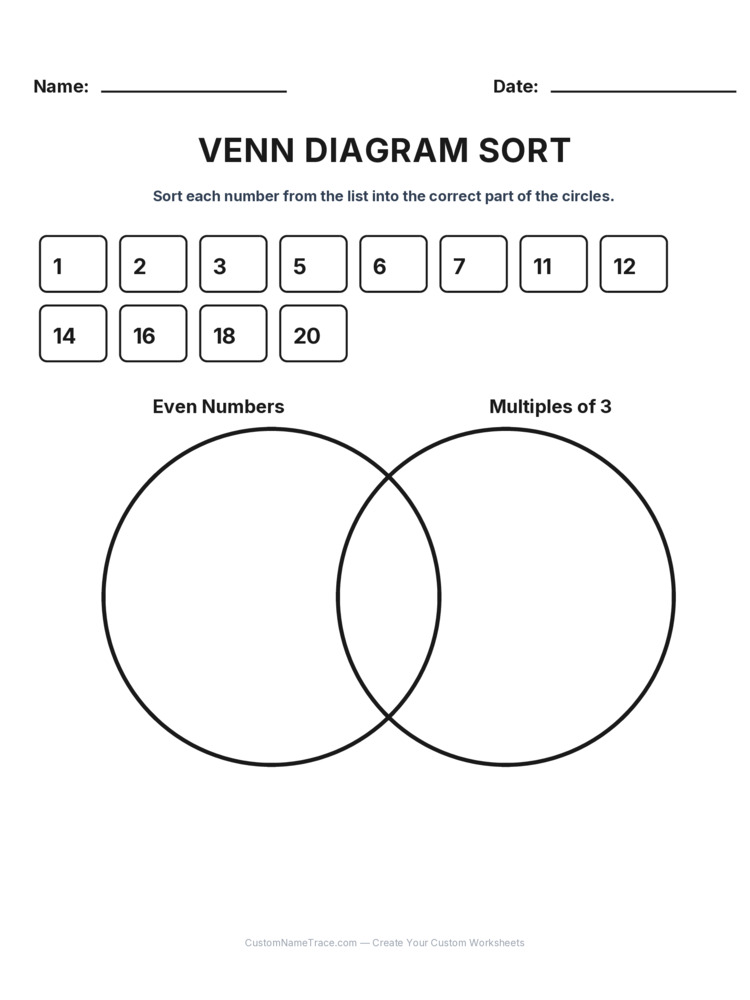 Grade 3 Venn Diagram logic worksheet 8 for kids