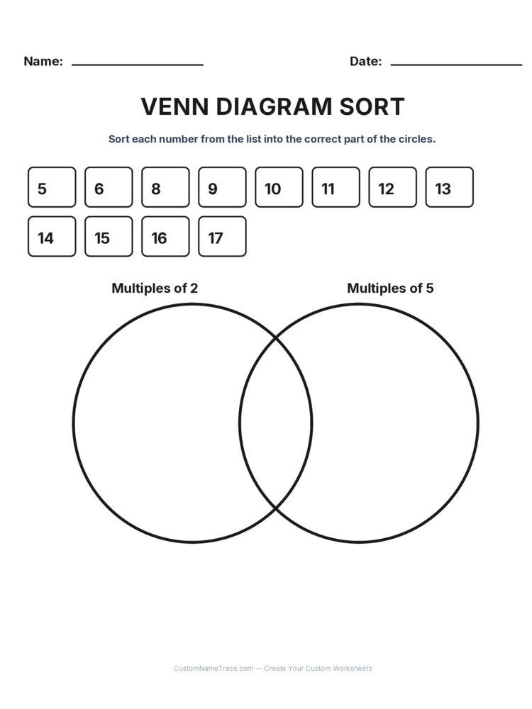 Grade 3 Venn Diagram logic worksheet 9 for kids