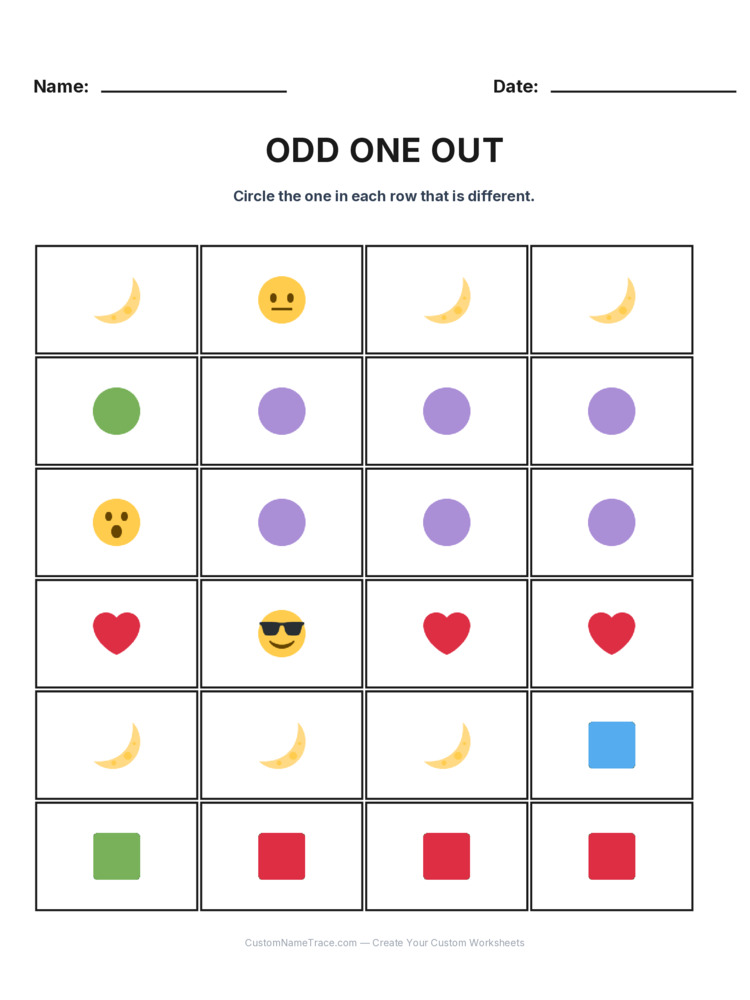Kindergarten Odd One Out logic worksheet 11 for kids