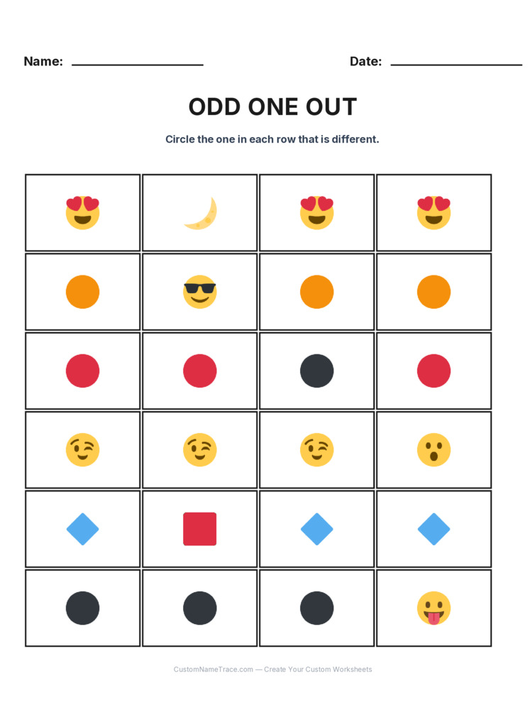 Kindergarten Odd One Out logic worksheet 12 for kids