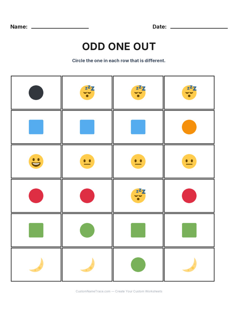 Kindergarten Odd One Out logic worksheet 13 for kids