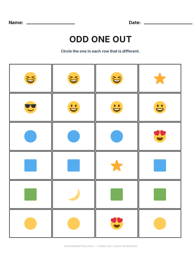 Kindergarten Odd One Out logic worksheet 14 for kids