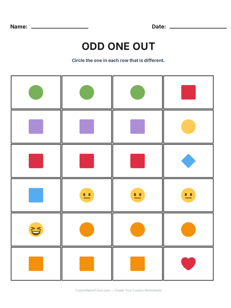 Kindergarten Odd One Out logic worksheet 15 for kids