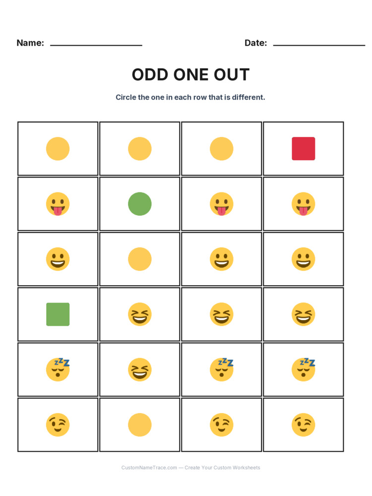 Kindergarten Odd One Out logic worksheet 16 for kids