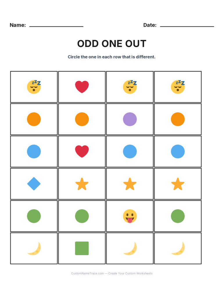 Kindergarten Odd One Out logic worksheet 18 for kids