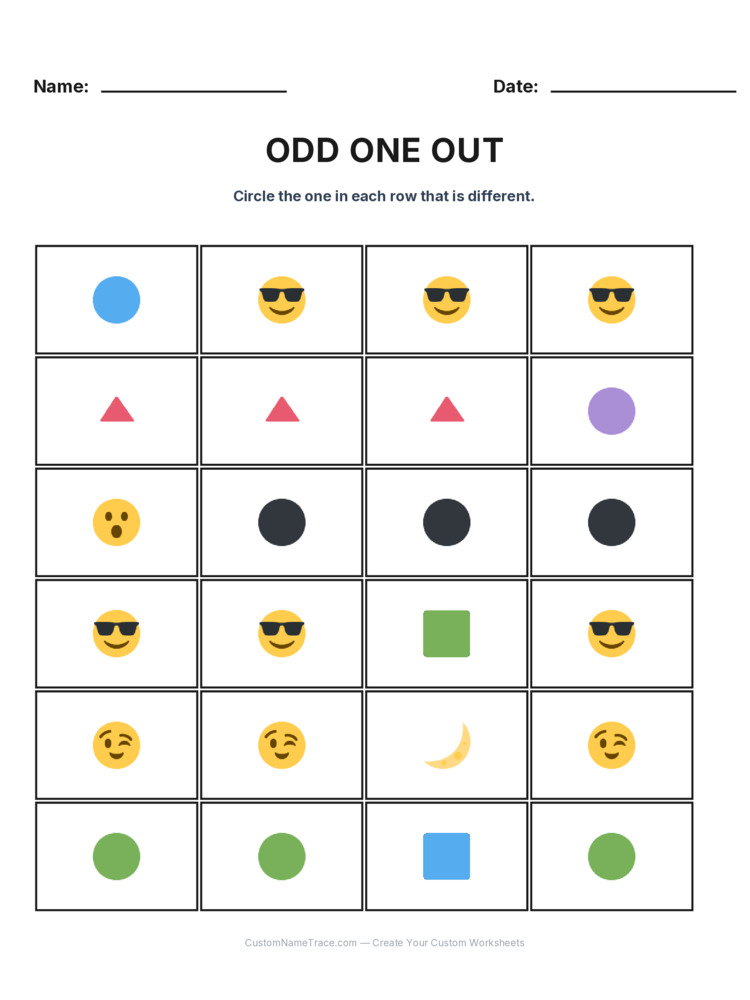 Kindergarten Odd One Out logic worksheet 19 for kids