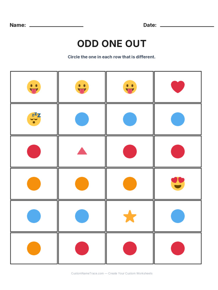 Kindergarten Odd One Out logic worksheet 20 for kids