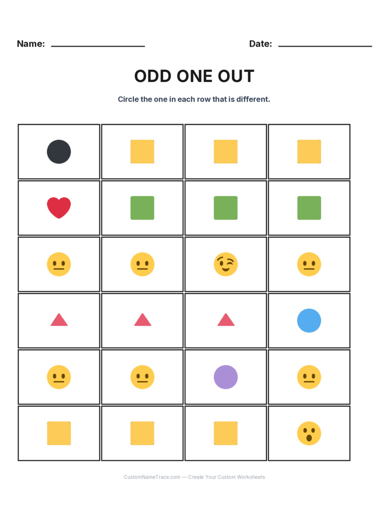Kindergarten Odd One Out logic worksheet 21 for kids