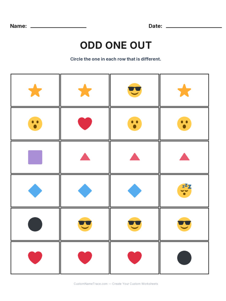 Kindergarten Odd One Out logic worksheet 24 for kids