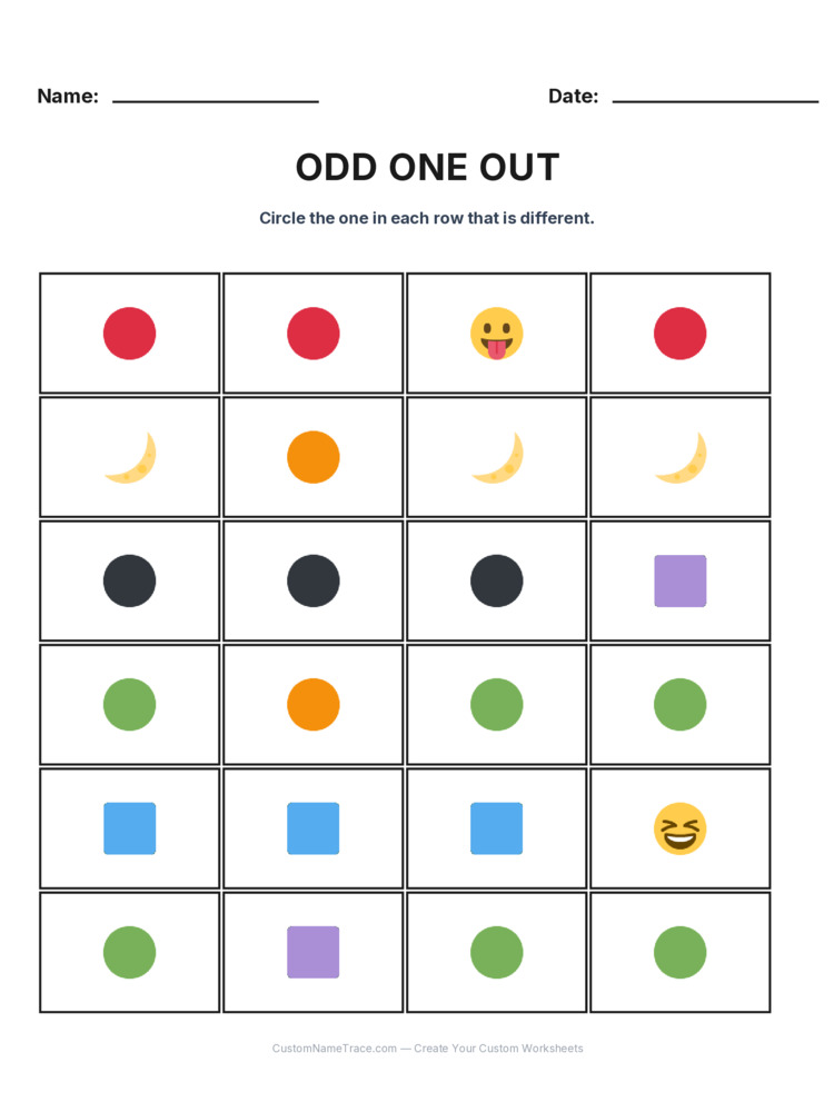 Kindergarten Odd One Out logic worksheet 25 for kids