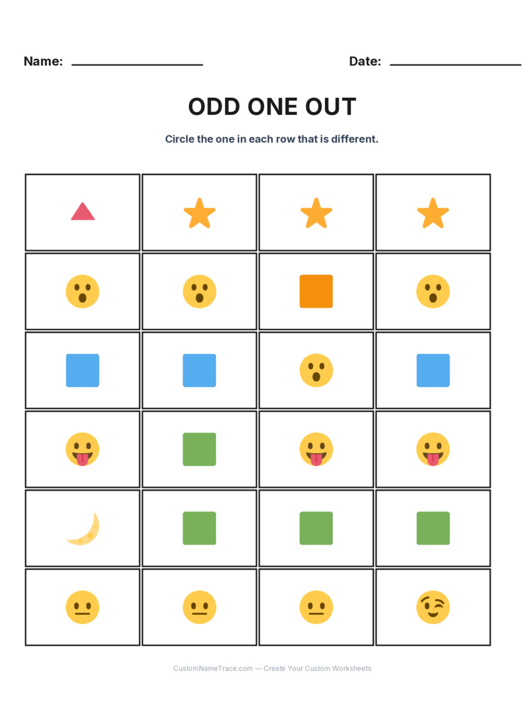 Kindergarten Odd One Out logic worksheet 28 for kids