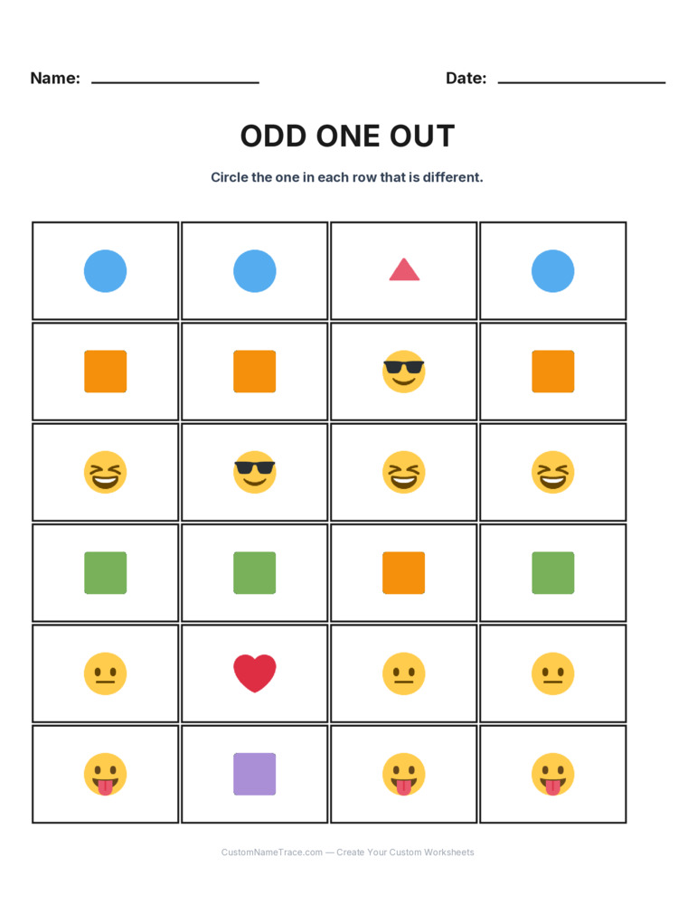 Kindergarten Odd One Out logic worksheet 29 for kids