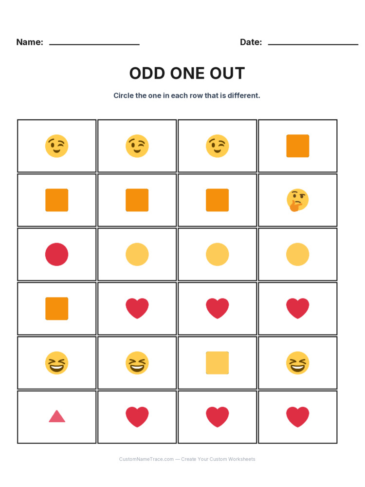 Kindergarten Odd One Out logic worksheet 3 for kids