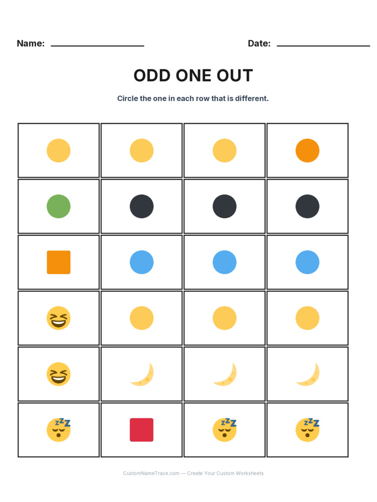 Kindergarten Odd One Out logic worksheet 30 for kids