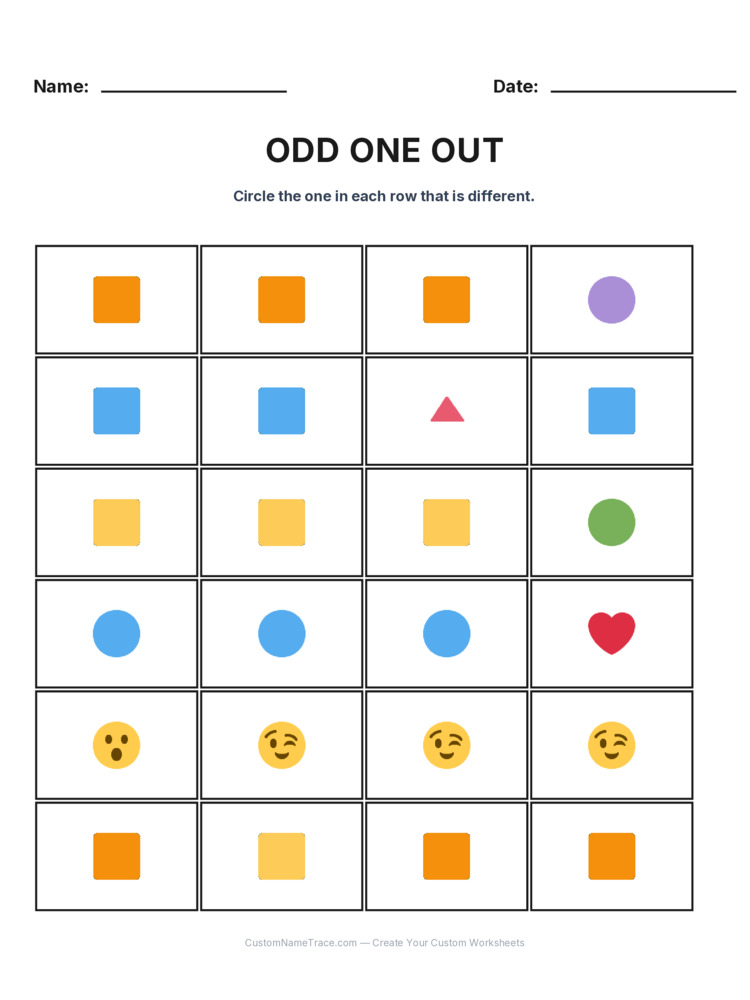 Kindergarten Odd One Out logic worksheet 4 for kids
