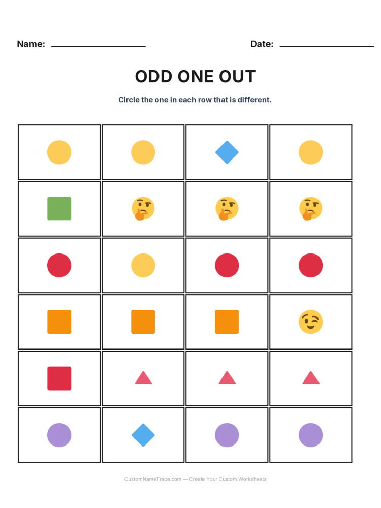 Kindergarten Odd One Out logic worksheet 5 for kids