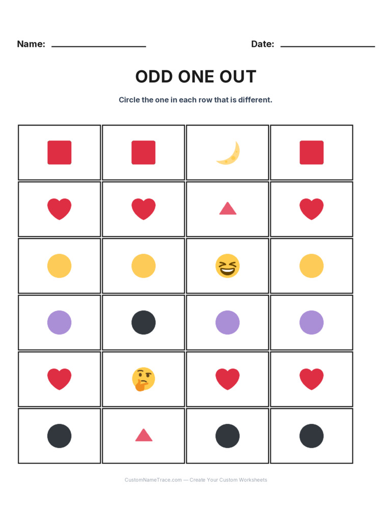 Kindergarten Odd One Out logic worksheet 6 for kids