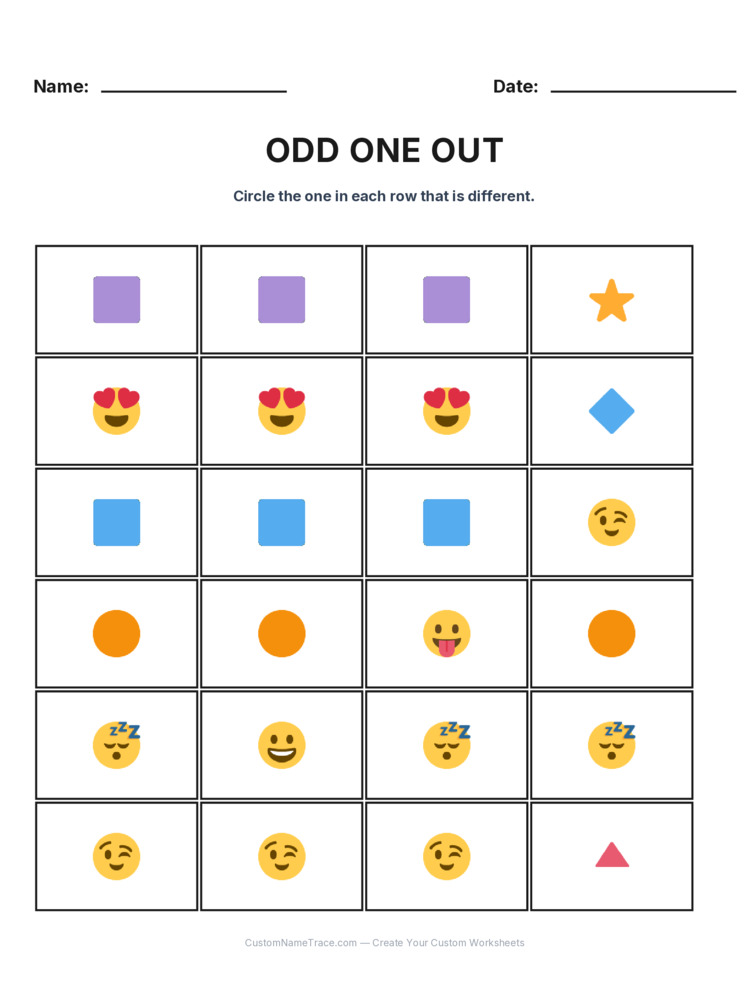 Kindergarten Odd One Out logic worksheet 7 for kids
