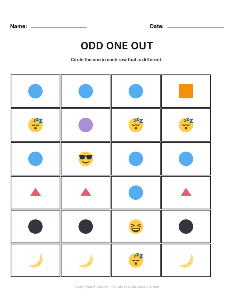 Kindergarten Odd One Out logic worksheet 9 for kids
