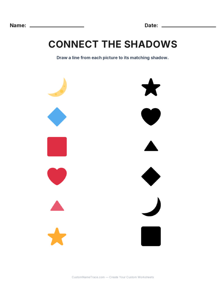 Kindergarten Connect the Shadows logic worksheet 10 for kids
