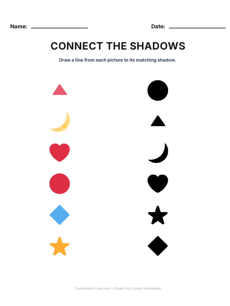 Kindergarten Connect the Shadows logic worksheet 11 for kids