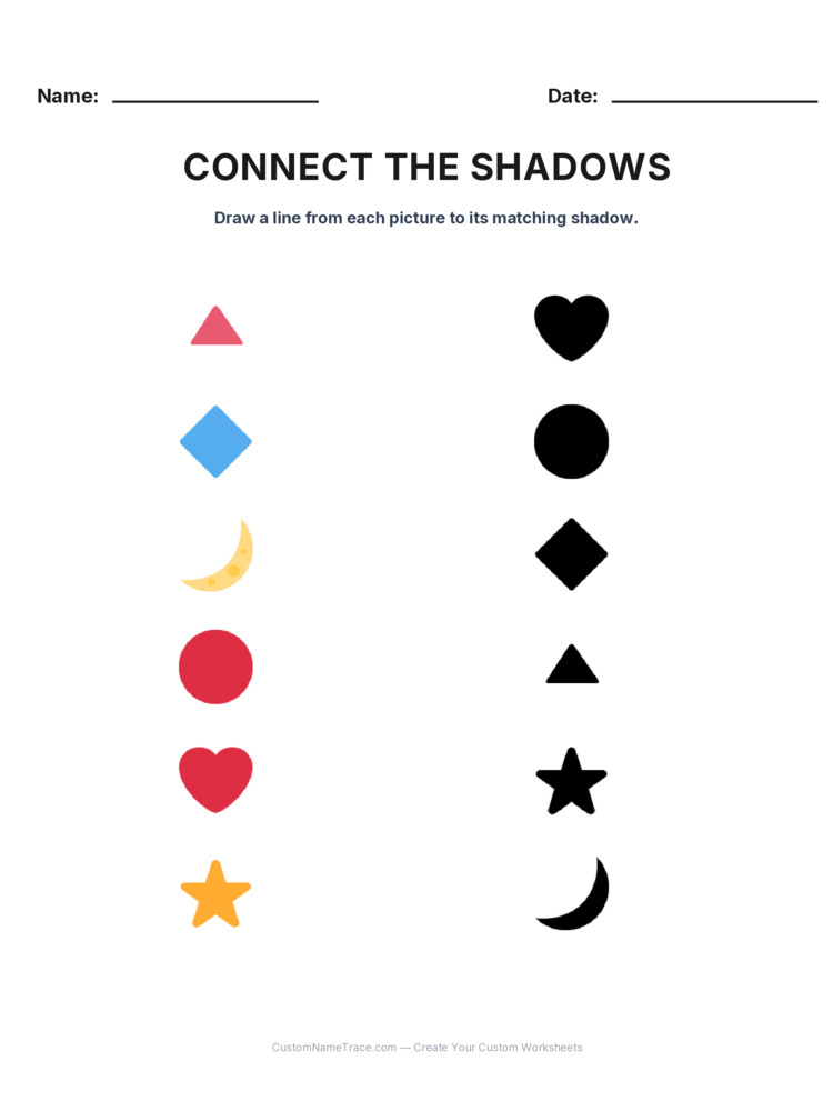 Kindergarten Connect the Shadows logic worksheet 12 for kids