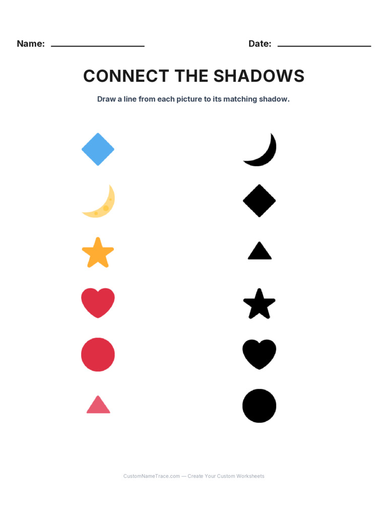 Kindergarten Connect the Shadows logic worksheet 13 for kids